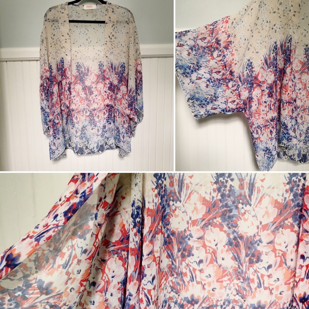 Renee C. Kimono sheer floral watercolor print